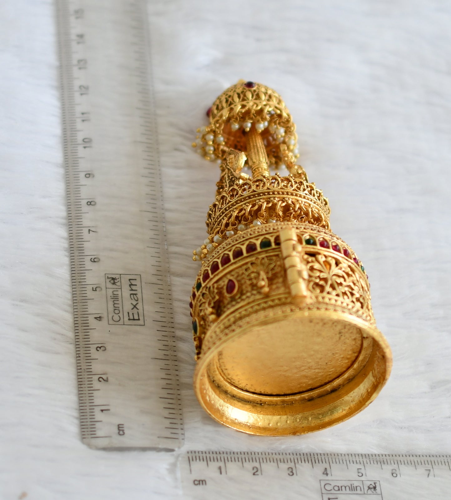 Antique gold tone kemp-green wedding kumkum box dj-43468