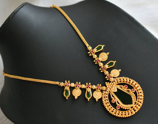 Gold tone pink-green nagapadam Lakshmi coin necklace set dj-42425