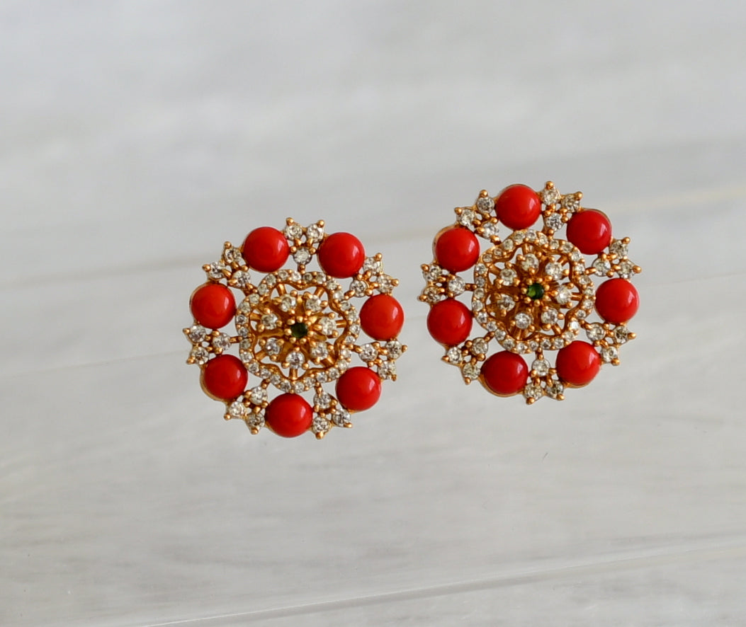 Matte finish cz white-coral flower earrings dj-47067