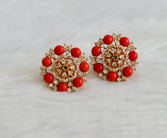 Matte finish cz white-coral flower earrings dj-47067