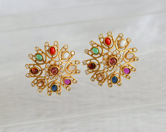 Matte finish cz navarathna round big earrings dj-47068