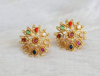 Matte finish cz navarathna round big earrings dj-47068