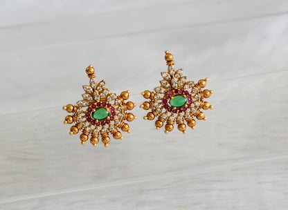 Matte finish ruby-green-white earrings dj-47070