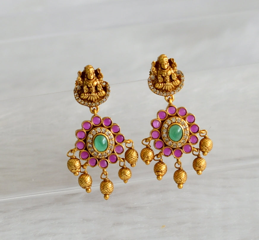 Matte finish kemp-green-white lakshmi earrings dj-47078