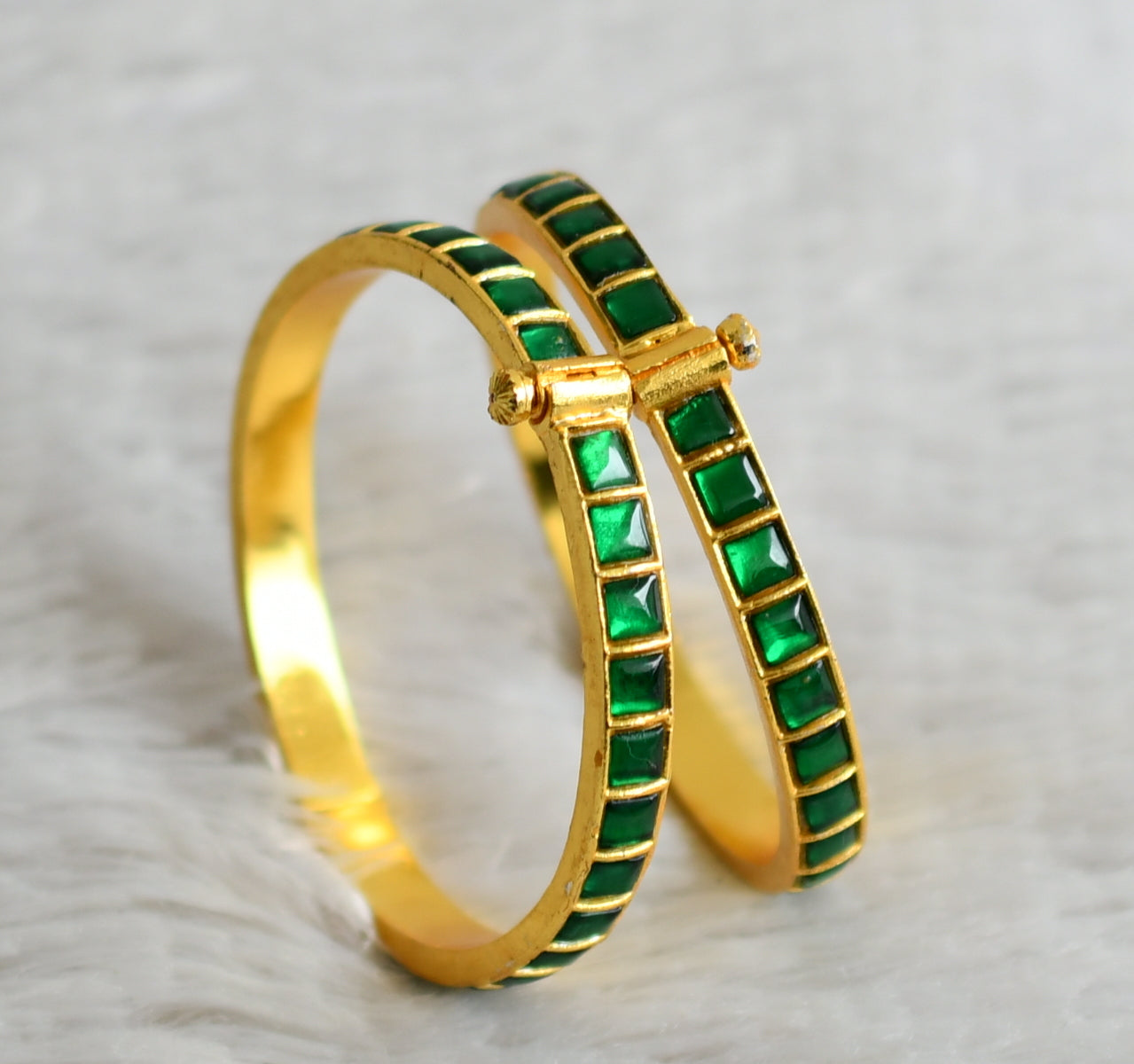 Gold tone green kundan jadau screw type bangles(2.4) dj-48894