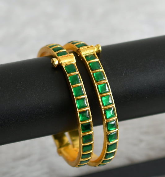 Gold tone green kundan jadau screw type bangles(2.4) dj-48894