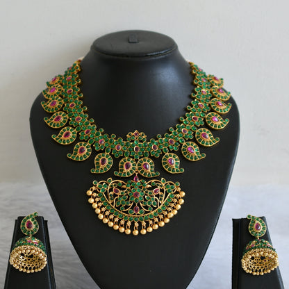 Matte finish green -kemp mango flower necklace set dj-50827