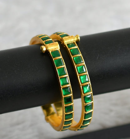 Gold tone green kundan jadau screw type bangles(2.6) dj-48895