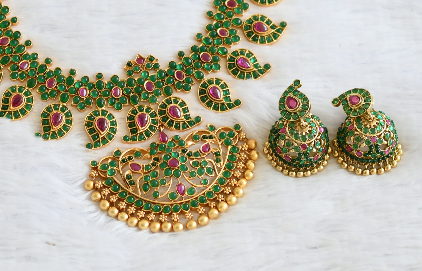 Matte finish green -kemp mango flower necklace set dj-50827