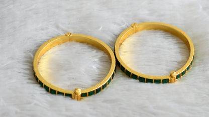 Gold tone green kundan jadau screw type bangles(2.6) dj-48895