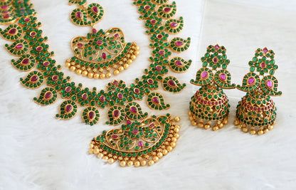 Matte finish green-kemp mango flower short haar set with tikka dj-50828