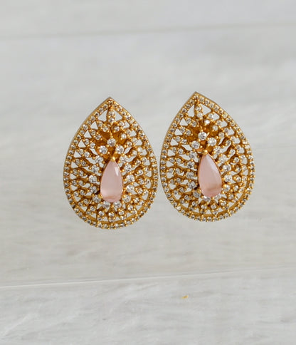 Matte finish cz baby pink thilak earrings dj-47076