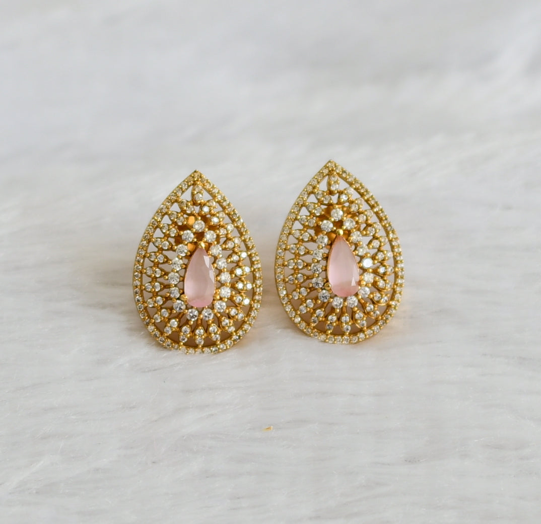 Matte finish cz baby pink thilak earrings dj-47076