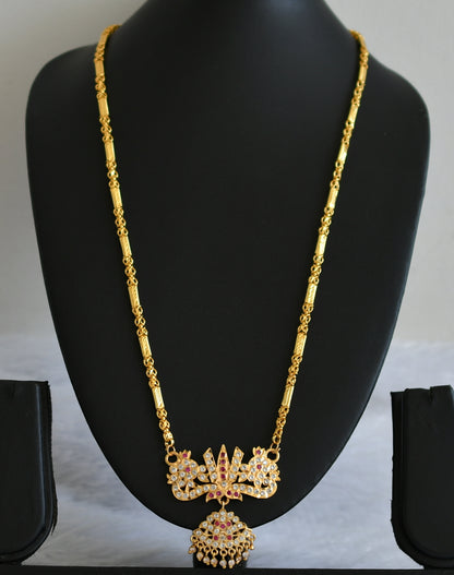 Gold tone 24 inches chain with pink-white shanku-chakra-nama pendant dj-50821