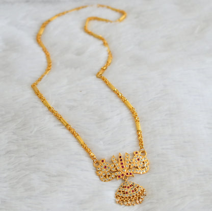 Gold tone 24 inches chain with pink-white shanku-chakra-nama pendant dj-50821