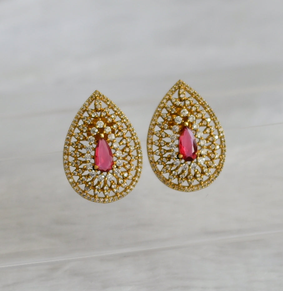 Matte finish cz magenta pink thilak earrings dj-47073