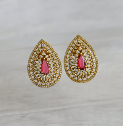 Matte finish cz magenta pink thilak earrings dj-47073