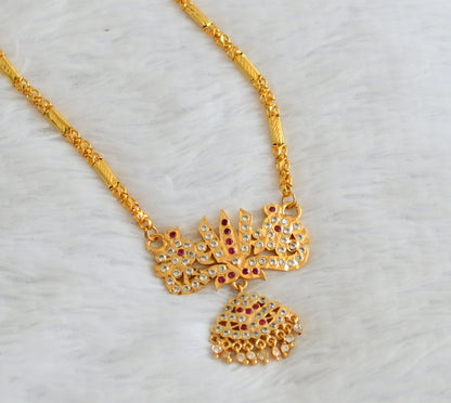 Gold tone 24 inches chain with pink-white shanku-chakra-nama pendant dj-50821