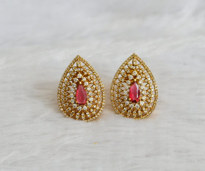 Matte finish cz magenta pink thilak earrings dj-47073