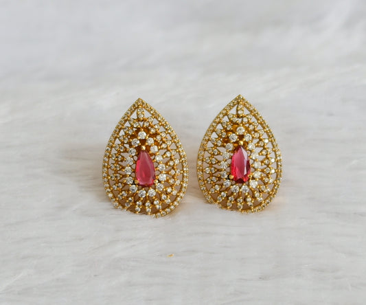 Matte finish cz magenta pink thilak earrings dj-47073