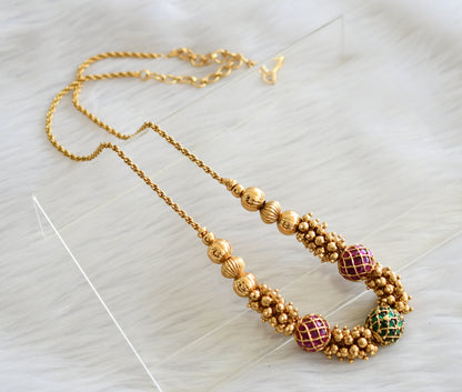 Antique gold tone kemp-green ball beaded chain/necklace dj-43765