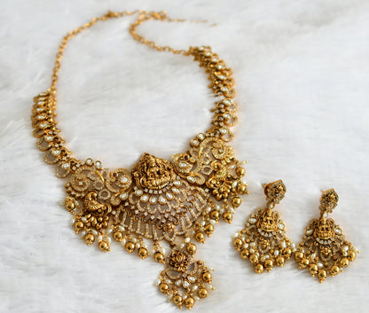 Antique gold tone cz white lakshmi peacock mango necklace set dj-50838