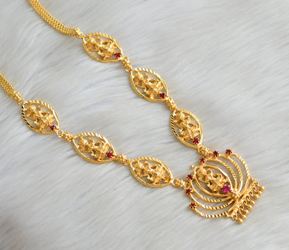 Gold tone pink stone Lotus Lakshmi Kerala style Short haar dj-42431