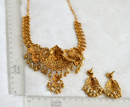 Antique gold tone cz white lakshmi peacock mango necklace set dj-50838