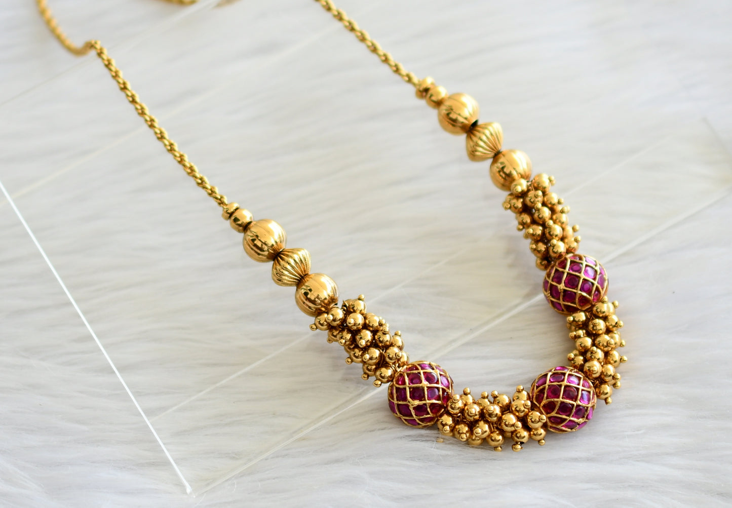 Antique gold tone kemp ball beaded chain/necklace dj-43766