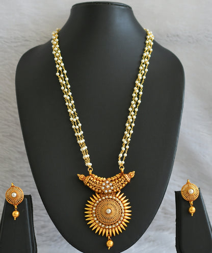 Antique gold tone pearl stone necklace set dj-47108