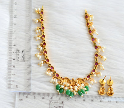 Matte finish kemp-green rice pearl lakshmi peacock necklace set dj-43767