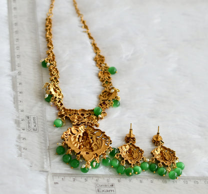 Antique gold tone ruby-green-white lakshmi peacock green bead necklace set dj-50840