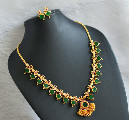 Gold tone kerala style pink-green palakka necklace set dj-47105