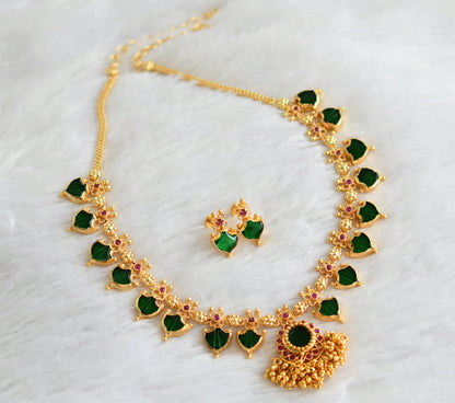 Gold tone kerala style pink-green palakka necklace set dj-47105