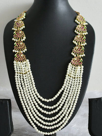 Gold tone semi precious real kemp-green-white pearl peacock haar dj-48889