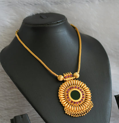 Gold tone kerala style ruby-green round necklace dj-47104