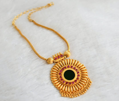 Gold tone kerala style ruby-green round necklace dj-47104