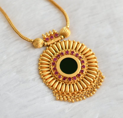 Gold tone kerala style ruby-green round necklace dj-47104