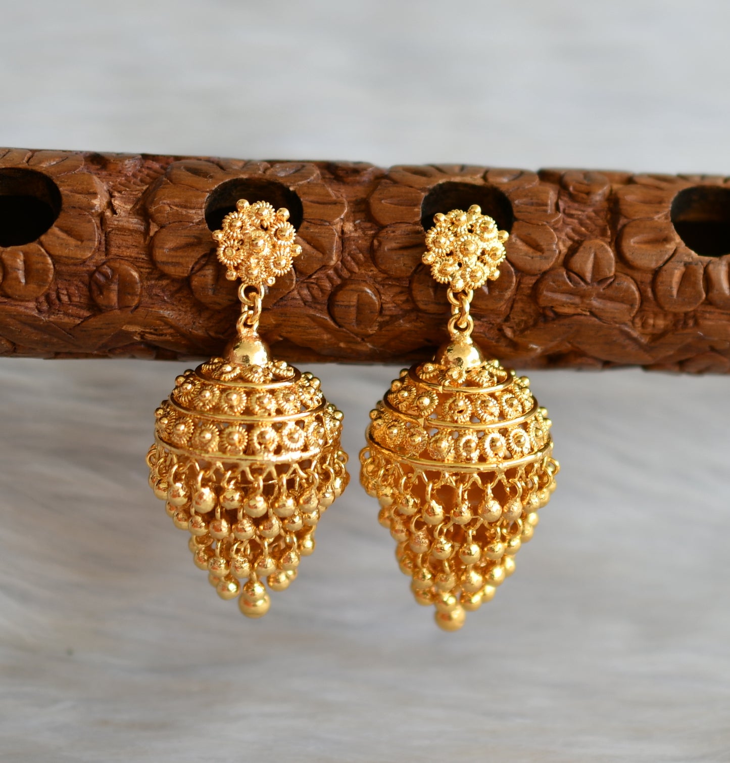 Gold tone Kerala style step jhumkka dj-42437