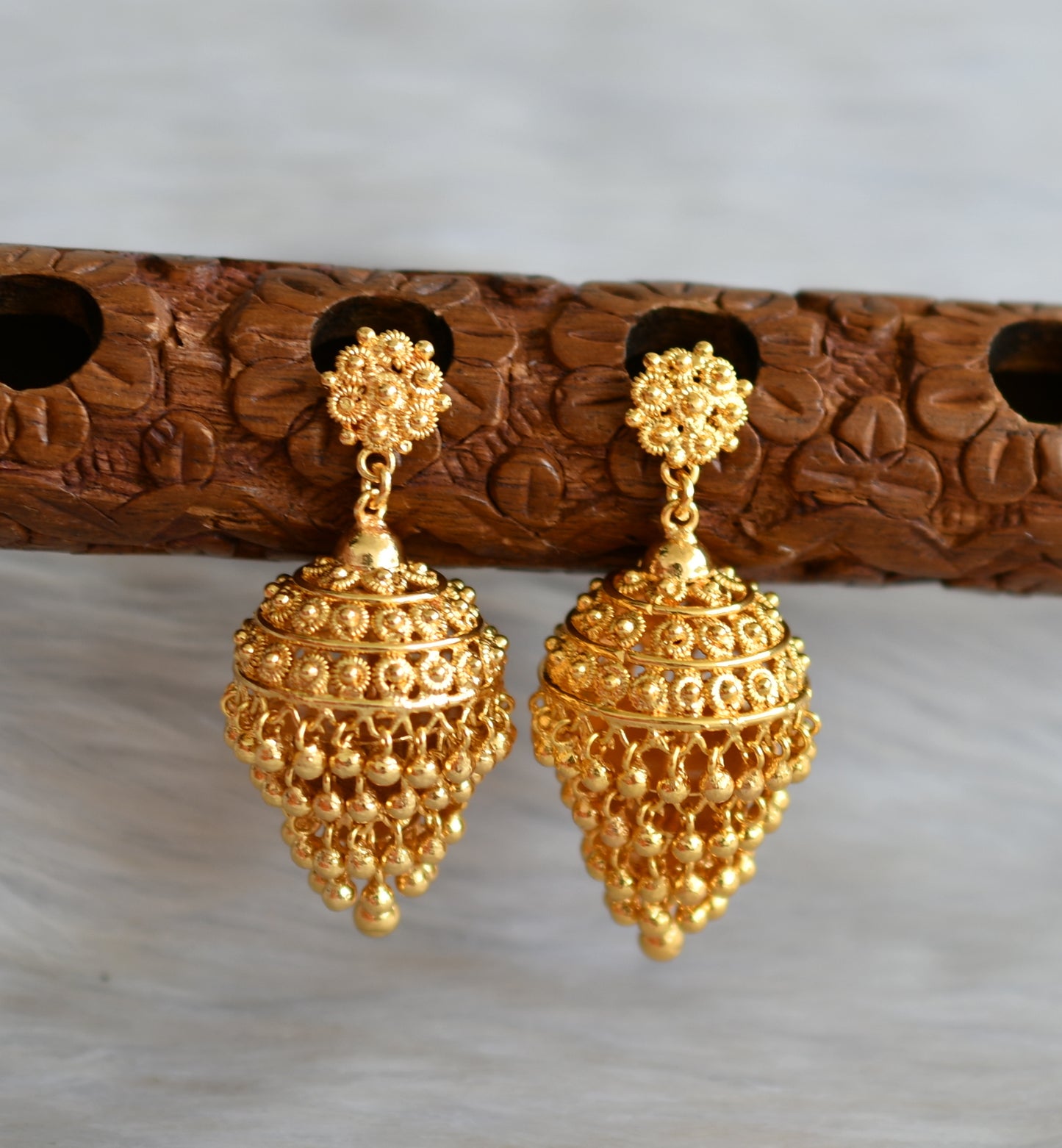 Gold tone Kerala style step jhumkka dj-42437