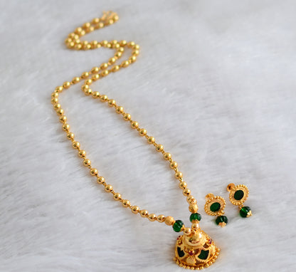 Gold tone 24 inches ball chain with pink green palakka jhumkka pendant set dj-47106