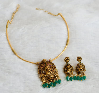 Antique gold tone kemp-green-white lakshmi green bead hasli necklace set dj-50832