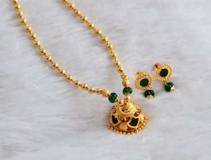 Gold tone 24 inches ball chain with pink green palakka jhumkka pendant set dj-47106