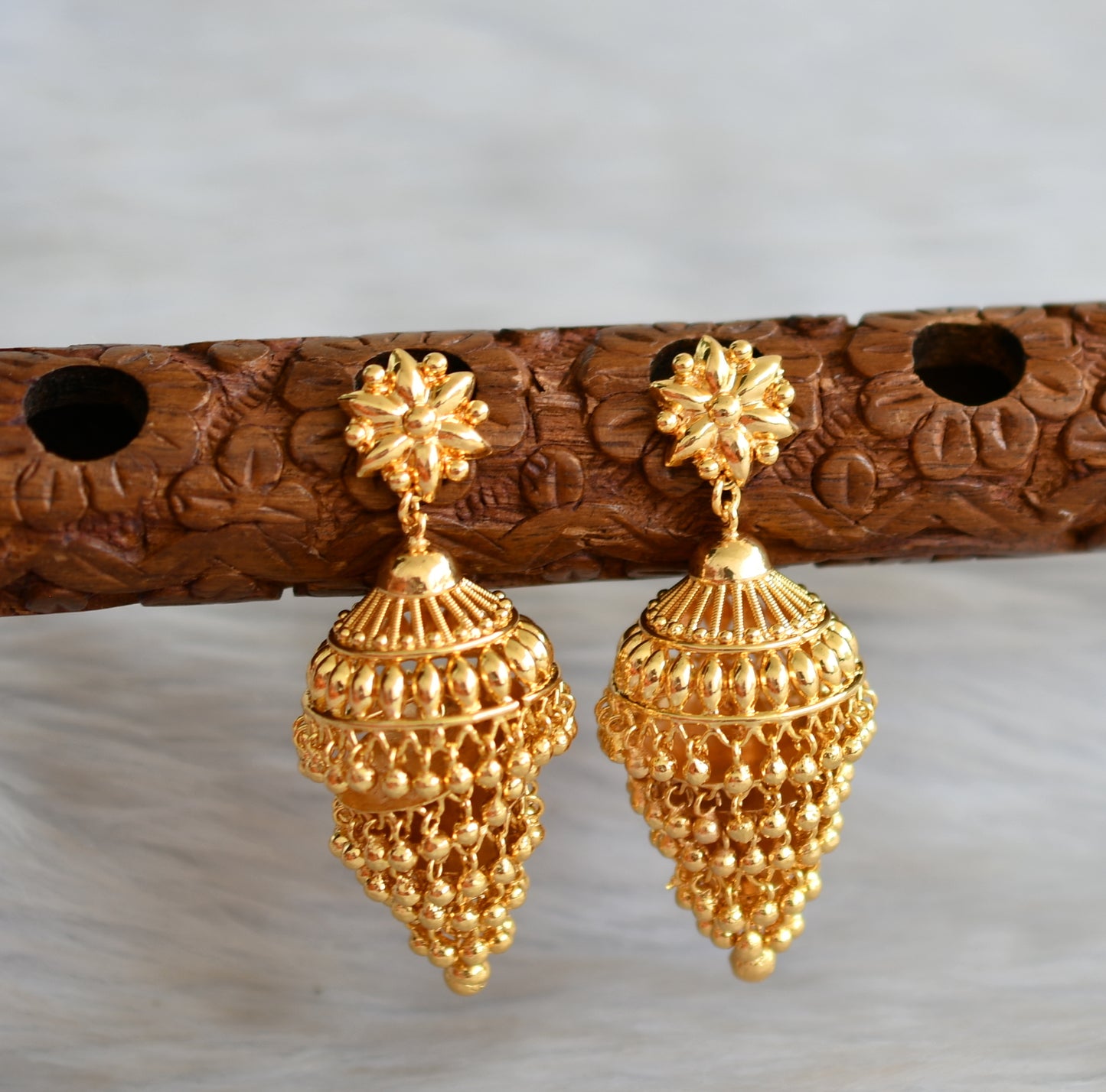 Gold tone Kerala style step jhumkka dj-42438