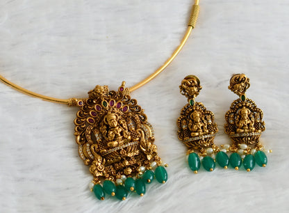 Antique gold tone kemp-green-white lakshmi green bead hasli necklace set dj-50832