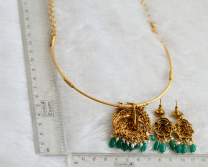 Antique gold tone kemp-green-white lakshmi green bead hasli necklace set dj-50832