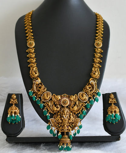 Antique gold tone kemp-green-white Thirumal peacock green bead haar set dj-50850