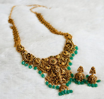 Antique gold tone kemp-green-white Thirumal peacock green bead haar set dj-50850