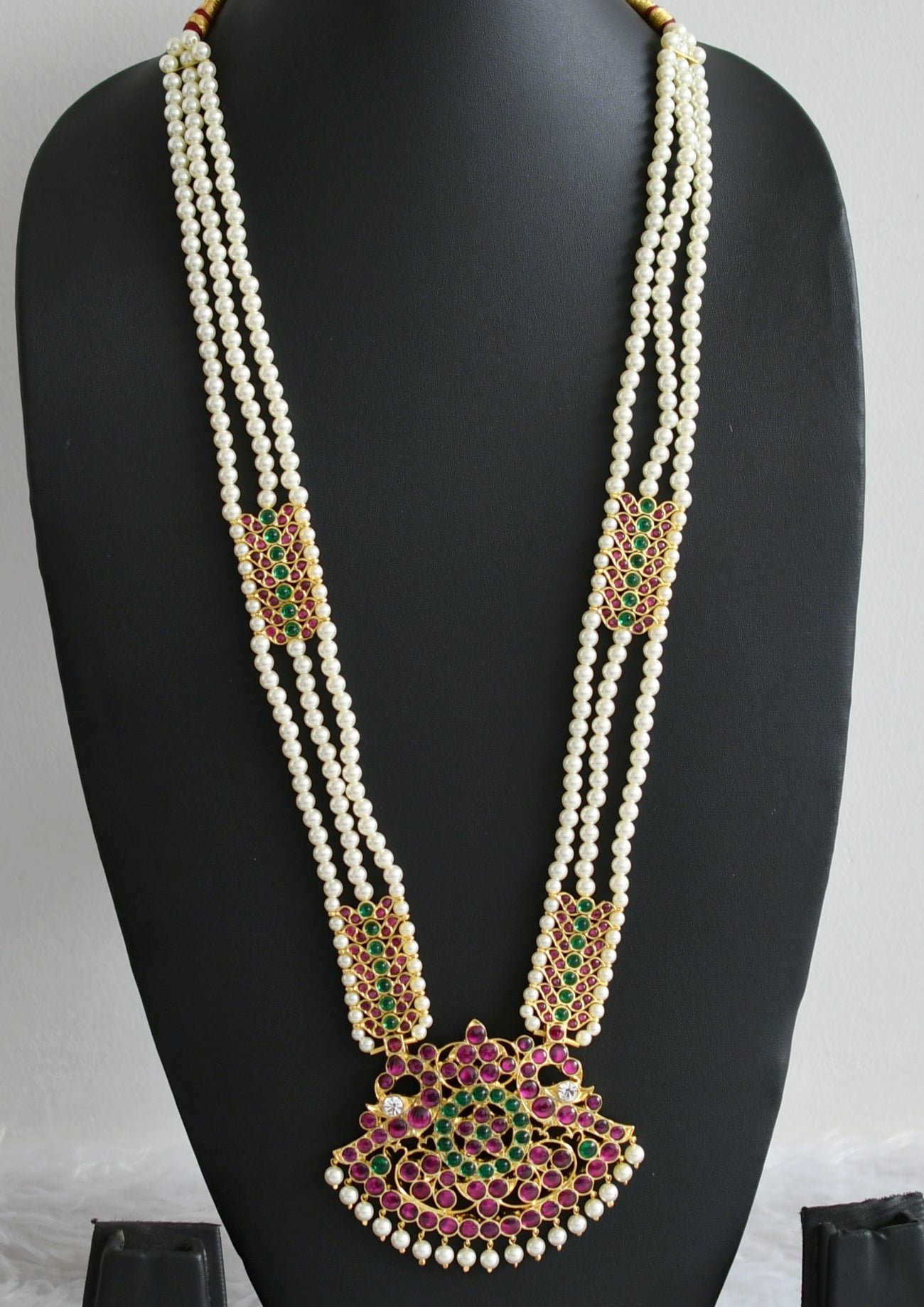 Gold tone semi precious real kemp-green-white pearl peacock flower haar dj-48893