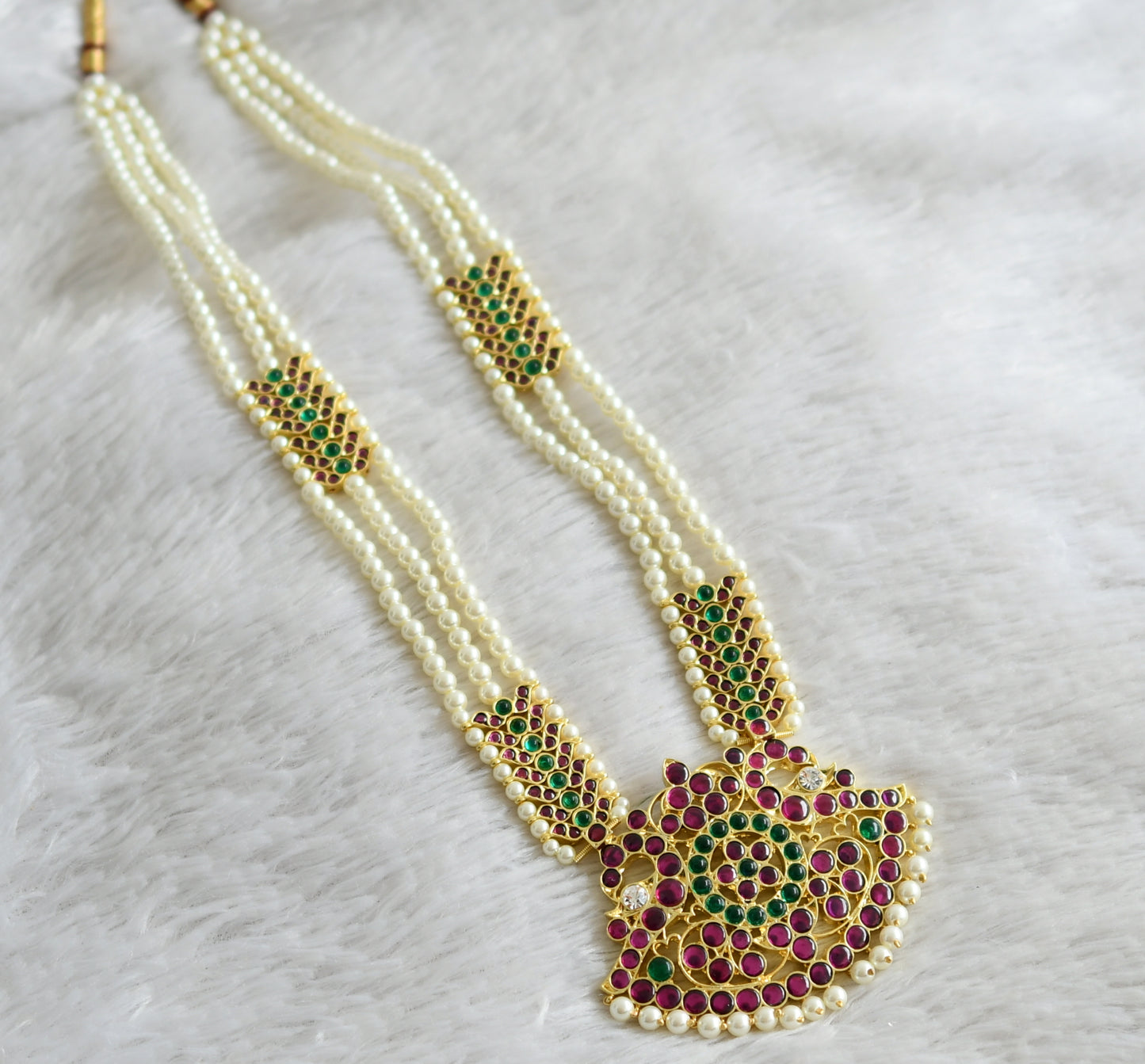 Gold tone semi precious real kemp-green-white pearl peacock flower haar dj-48893